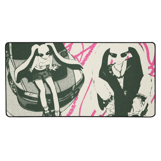 BUNNY'S CAR - B&W - DESK MAT