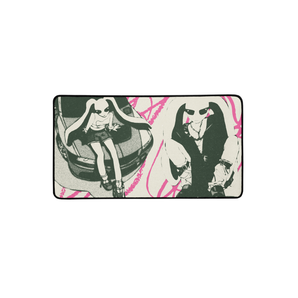 BUNNY'S CAR - B&W - DESK MAT